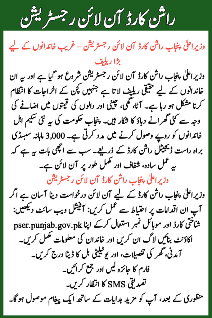 CM Punjab Rashan Card Online Registration 