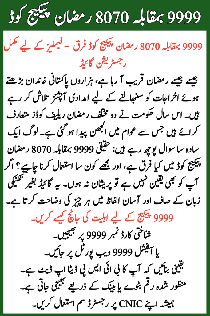 9999 vs 8070 Ramzan Package Code