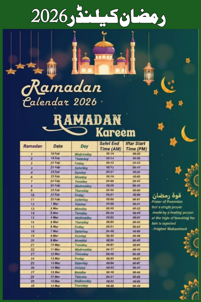 Ramzan Calendar 2026
