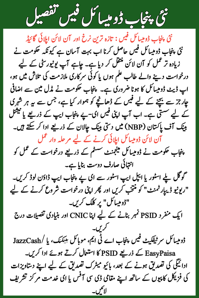 New Punjab Domicile Fee