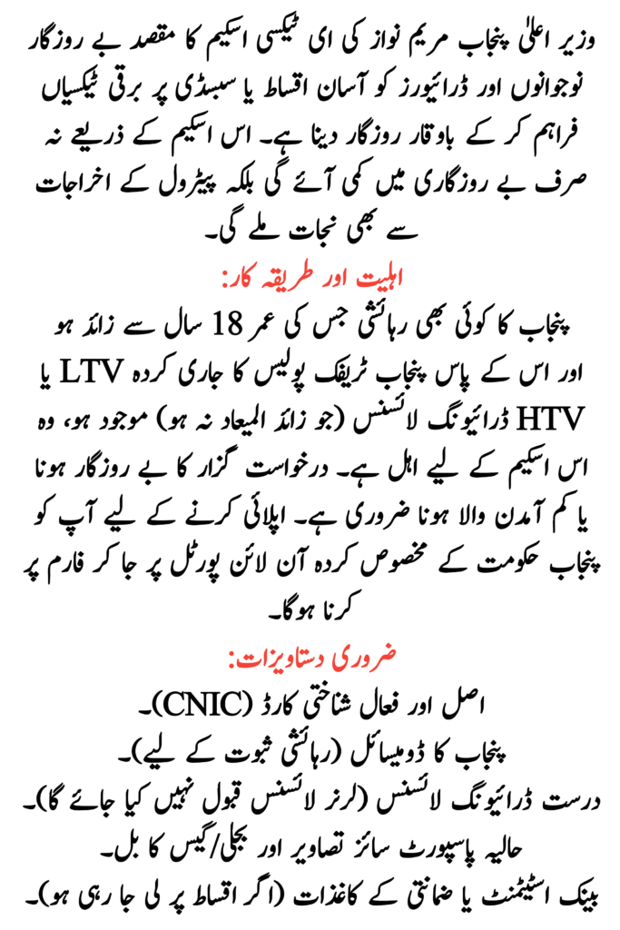 Documents Required for CM Punjab E-Taxi Scheme