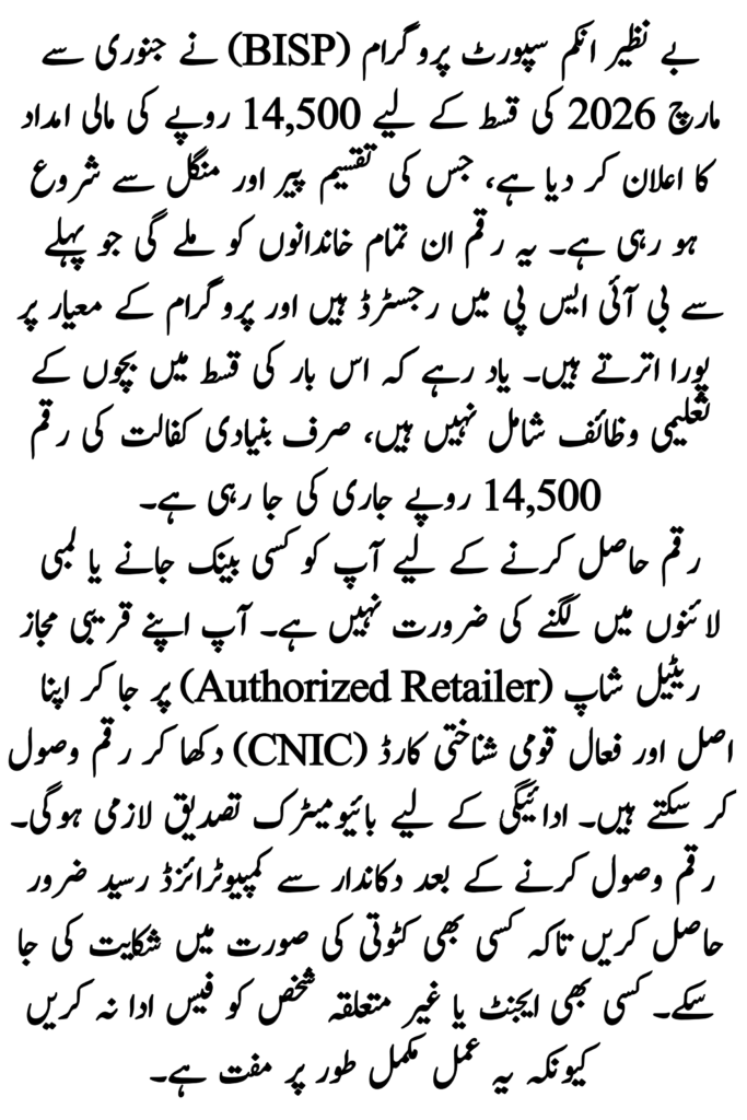 BISP Payment Schedule January-March